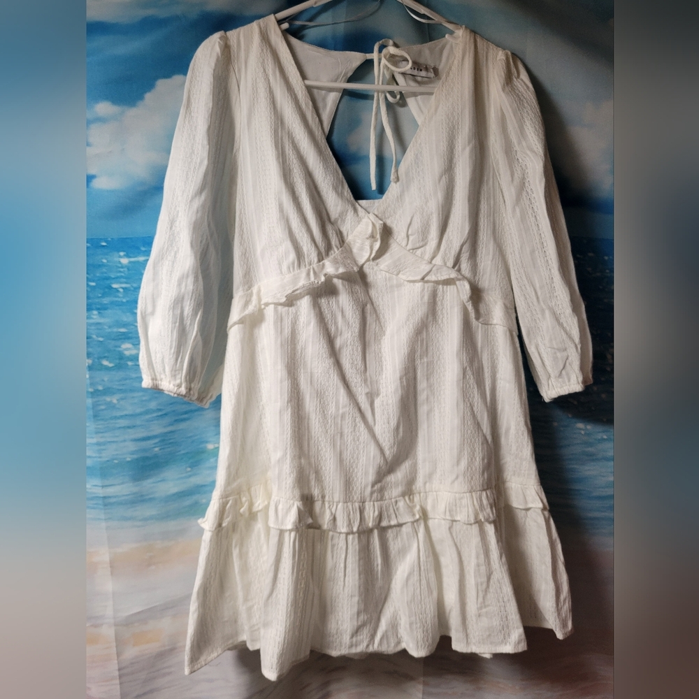Lush by Nordstrom NWOT White Boho Mini Dress Cutout Back Size Small